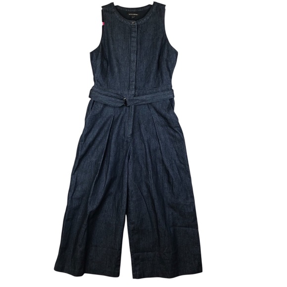 banana republic preppy Belted Denim dark wash wide leg cropped jumpsuit size 2 - Picture 2 of 11